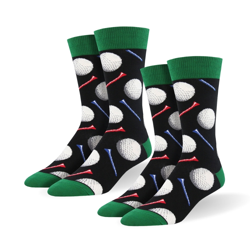 2PK Socksmith Mens Novelty Comfort Socks Tee It Up Black One Size