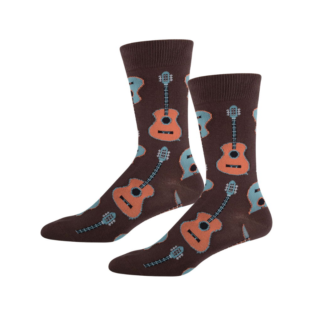 2PK Socksmith Mens Novelty Comfort Socks Guitars Brown One Size