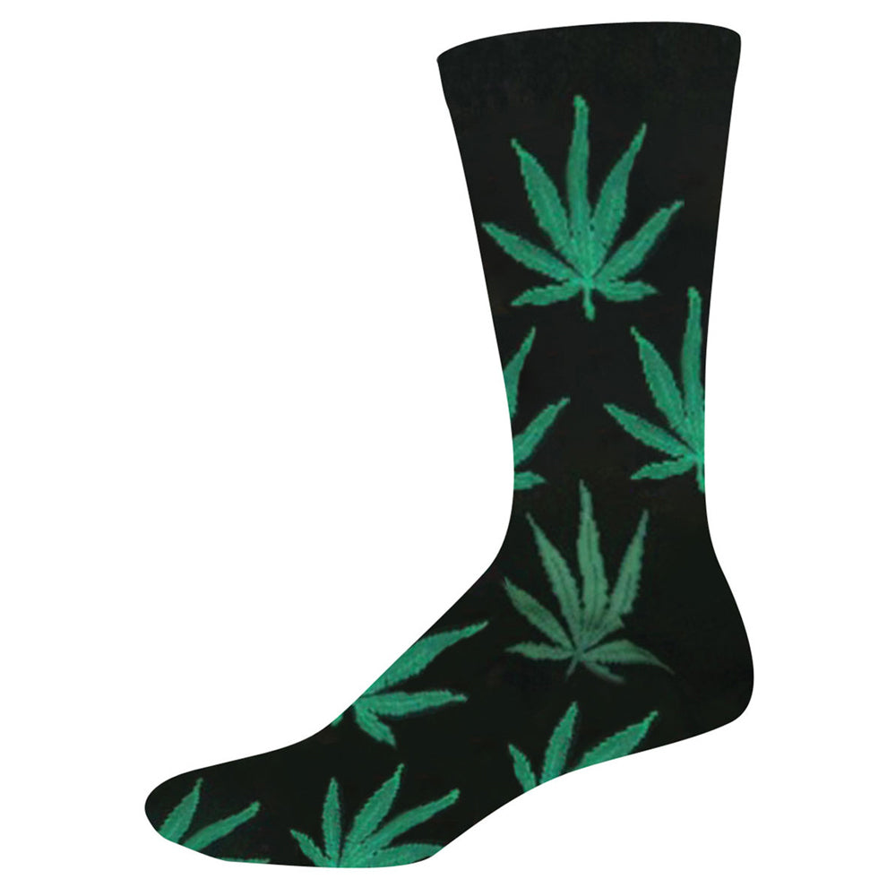 2PK Socksmith Mens Novelty Comfort Socks Pot Leaves Black One Size