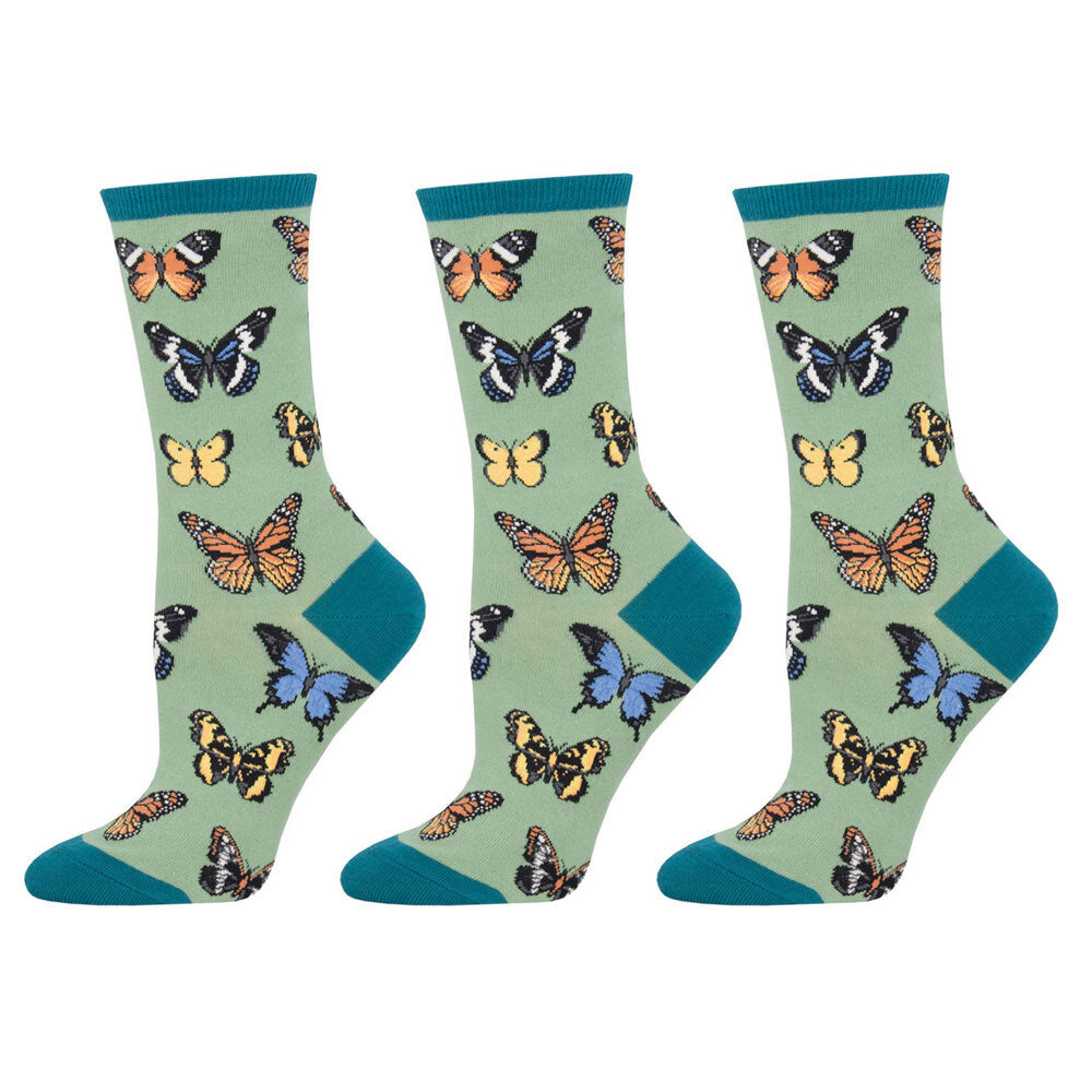 3PK Socksmith Ladies Novelty Socks Majestic Butterfly Green One Size