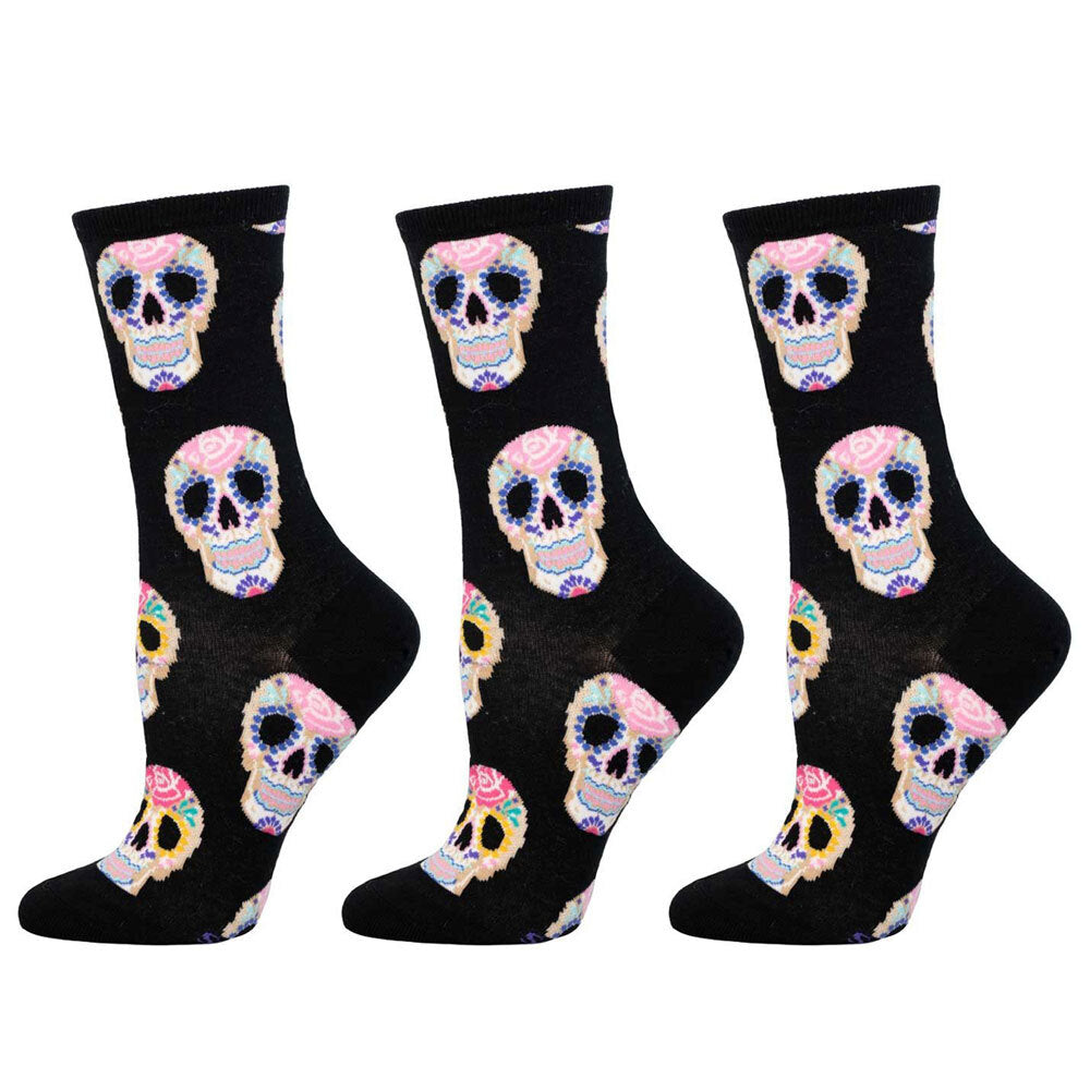 3PK Socksmith Ladies Novelty Socks Dia De Los Muertos Skull One Size