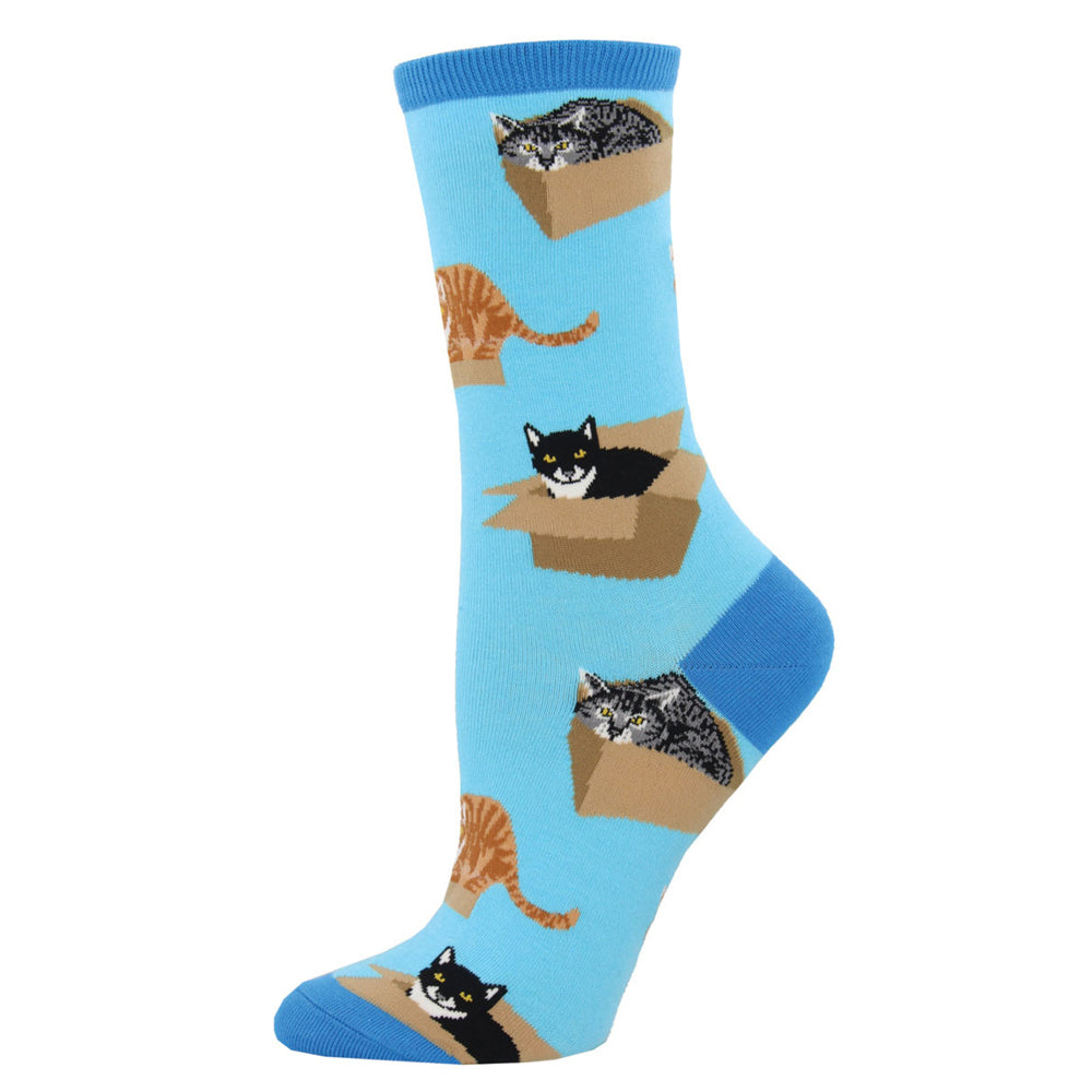 3PK Socksmith Ladies Novelty Socks Cat in a Box Azure One Size