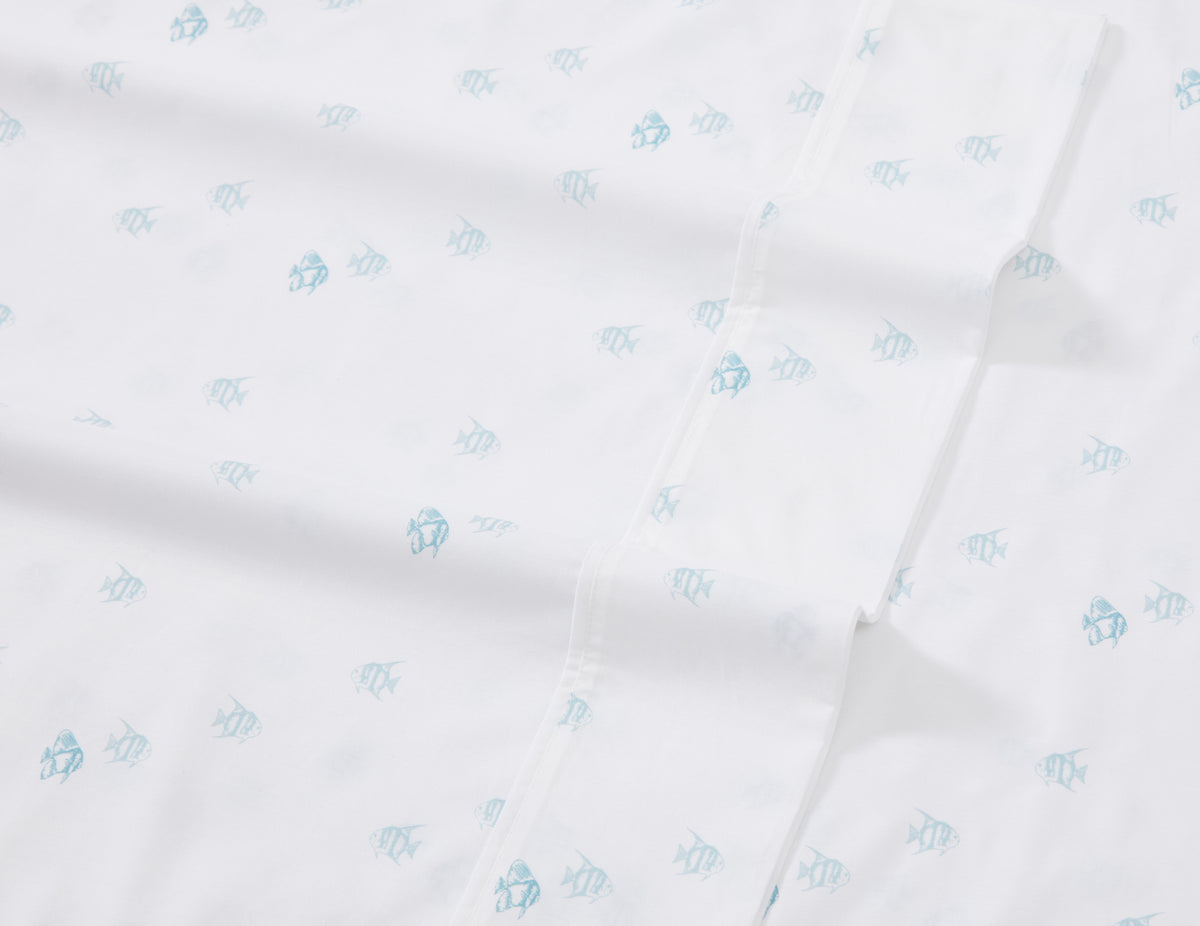 Tommy Bahama Angel Fish Cotton King Size Sheet/2x Pillowcases - Waterfall