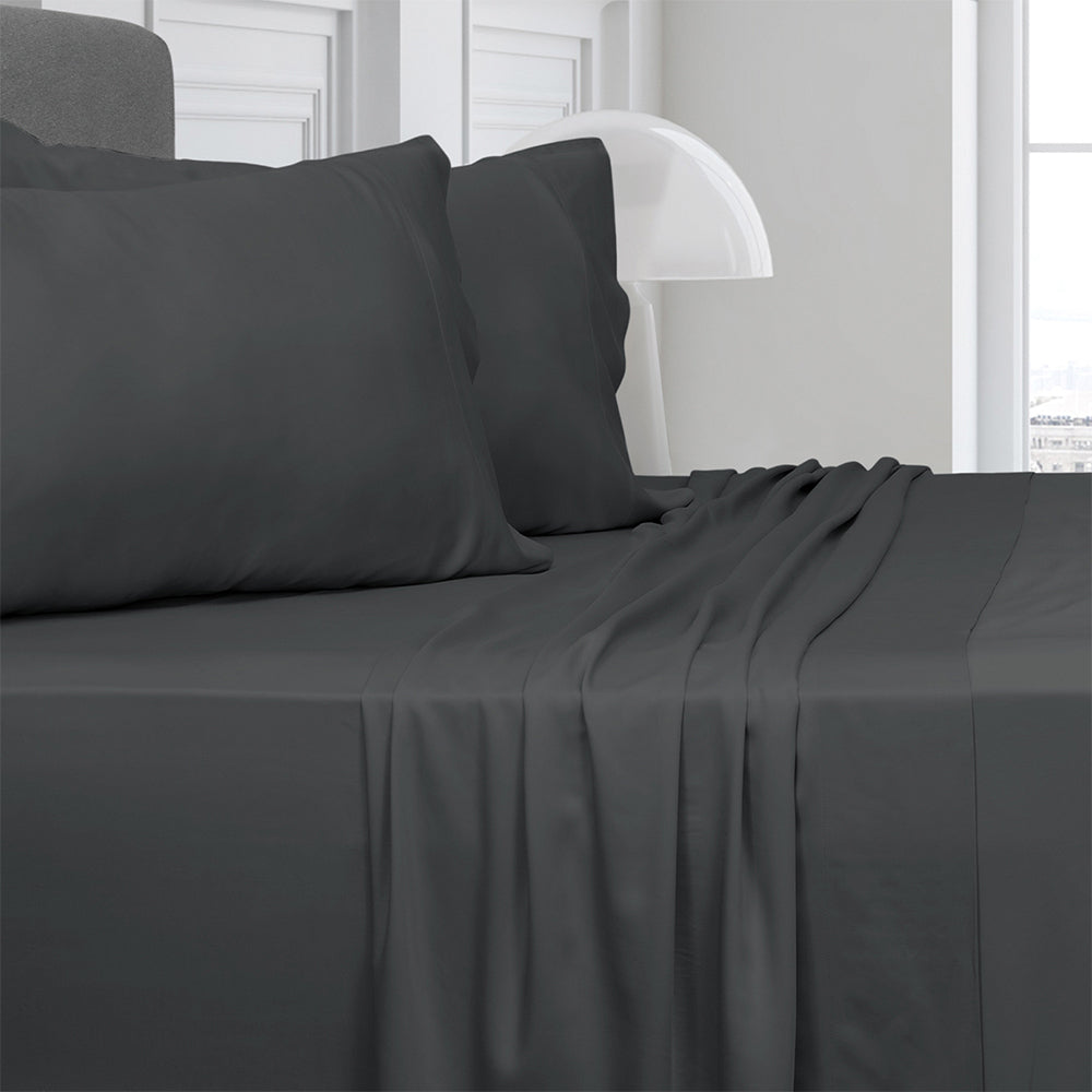Algodon Single Bed Fitted Sheet w/ Pillowcase Set - Charcoal