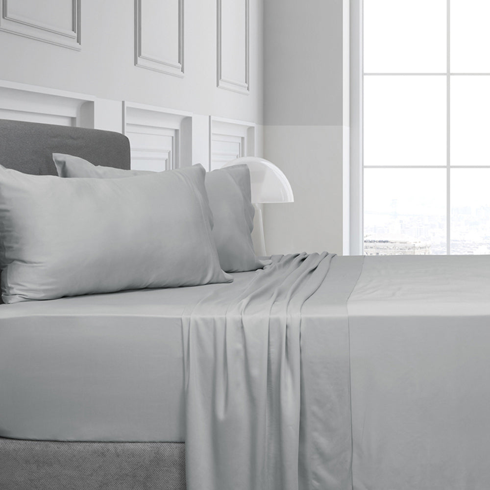 Algodon King Bed Fitted Sheet w/ 2x Pillowcases Set - Silver