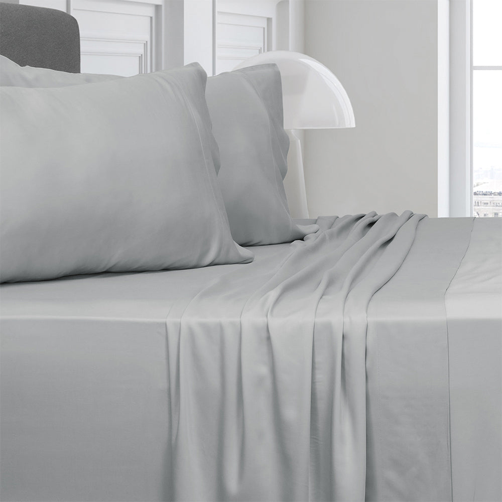 Algodon Queen Bed Fitted Sheet w/ 2x Pillowcases Set - Silver