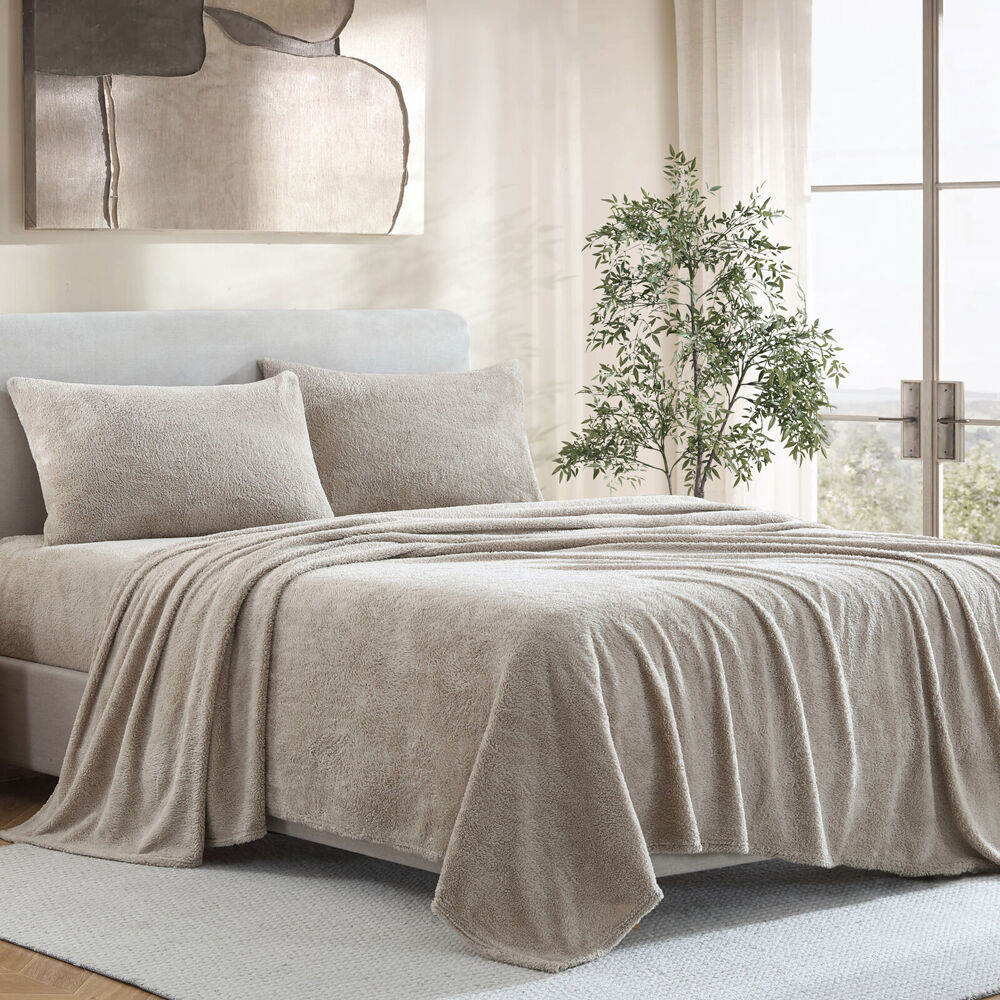 Ardor Boudoir Teddy Fleece Bed Sheet w/ Pillowcase Set - Natural