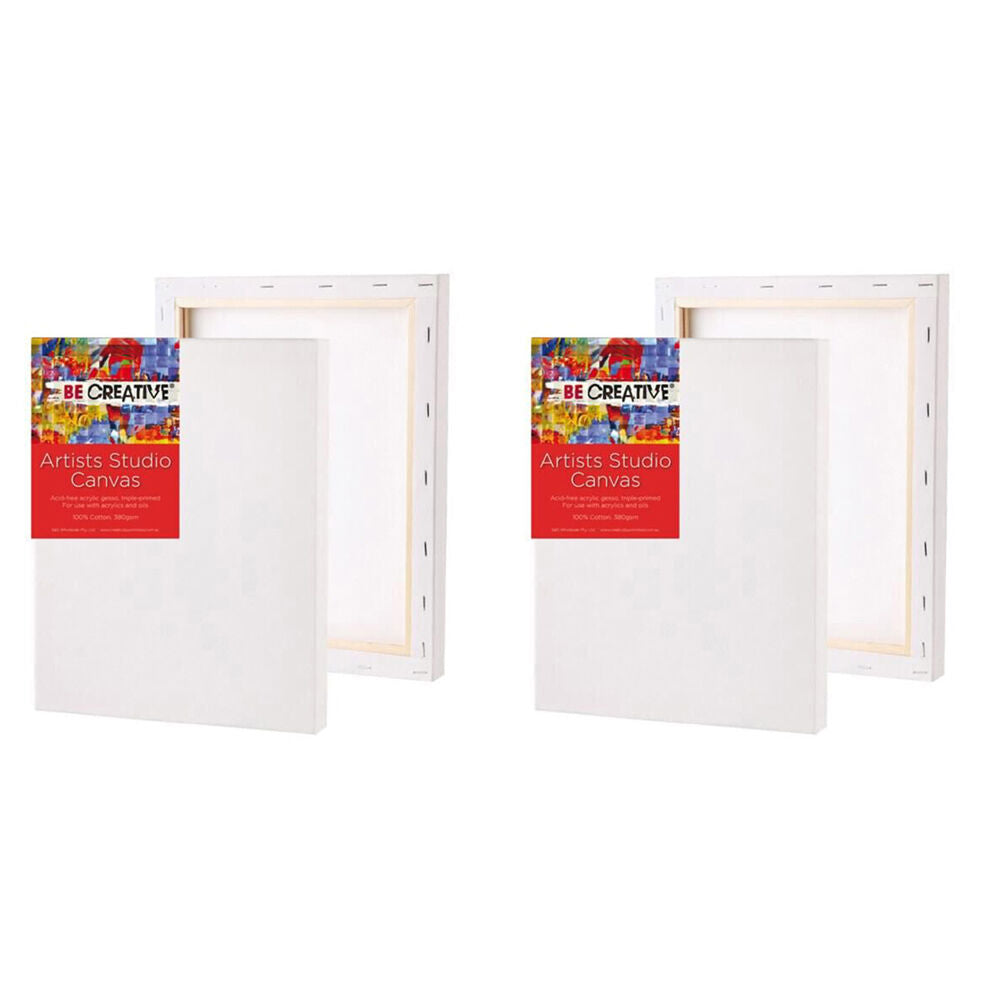 2PK Be Creative Thin Stretched 100% Cotton Art Paint Canvas Medium Grain A1