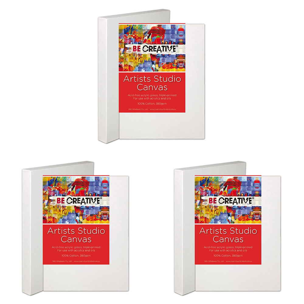 3PK Be Creative Deep Edge Stretched 100% Cotton Canvas 406 x 406mm 16x16in