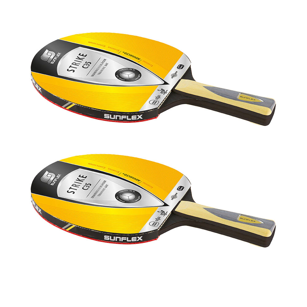 2PK Sunflex Strike C35 Table Tennis Bat/Paddle Balanced Feel 2mm Sponge Pips In