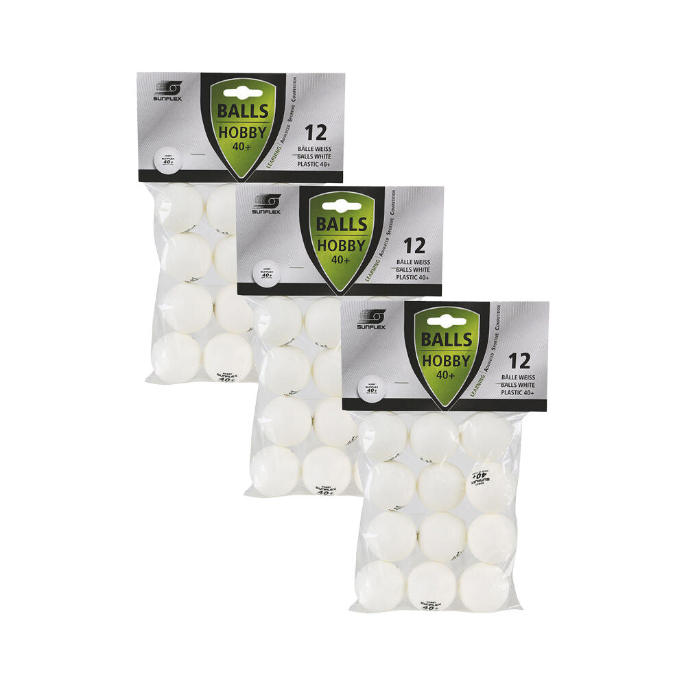 3x 12PK Sunflex Hobby Grade Plastic Table Tennis Balls 40+ Rated General Use White