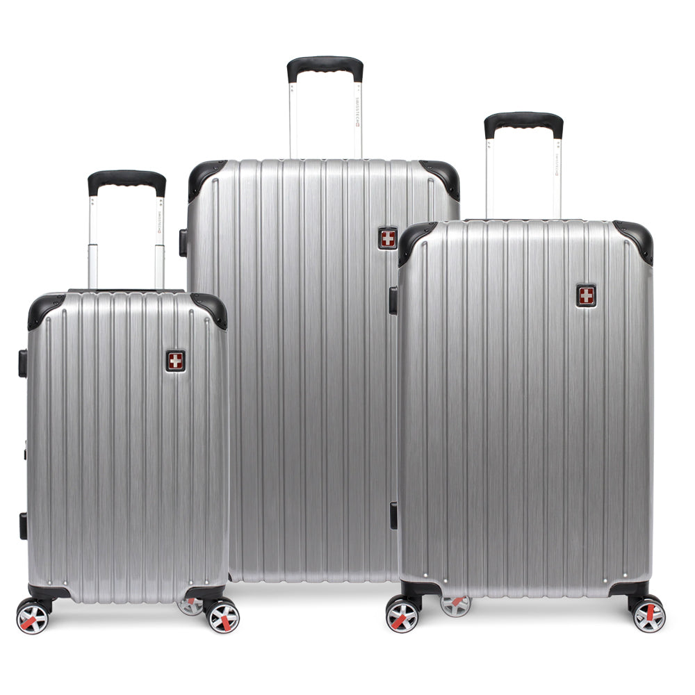 3pc Swisstech Exhibition 22/26/30" Suitcase Luggage Set w/Wheels Silver