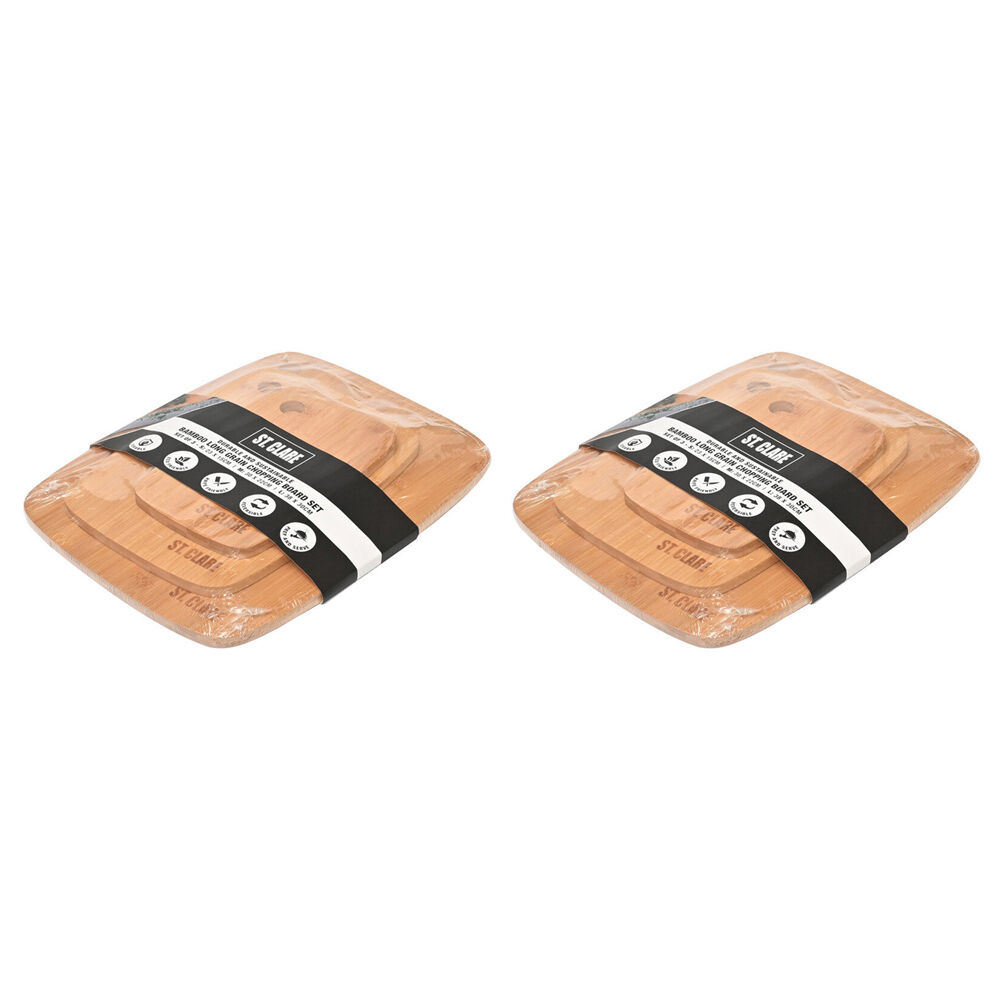2x 3pc St. Claire Bamboo Long Grain Chopping Board Wooden 38x30cm