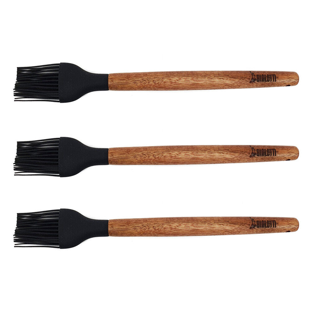 3PK Bialetti St. Clare Black Silicone Brush w/ Acacia Handle Kitchen Baking