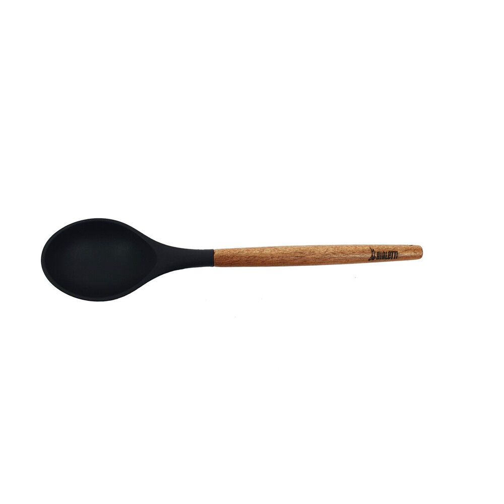 3PK Bialetti St. Clare Black Silicone Solid Spoon w/ Acacia Handle 31cm