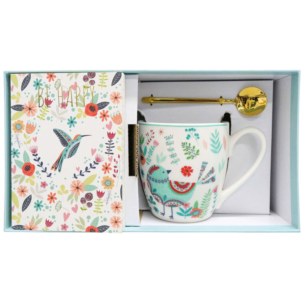 3pc LVD New Bone China Gift Mug/A6 Notebook/Spoon Set 10x6.5x10cm Floral