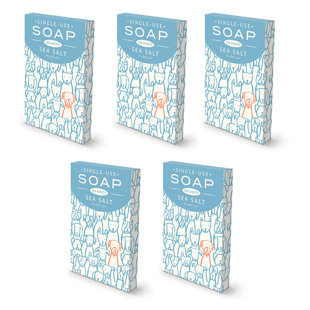 5x 100pc Studio Oh Single Use Soap Sheet 8.2cm - Puppy Pile/Sea Salt