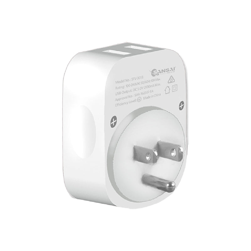 2PK Sansai Travel Adaptor w/ 2 x USB Ports - AU/USA Region