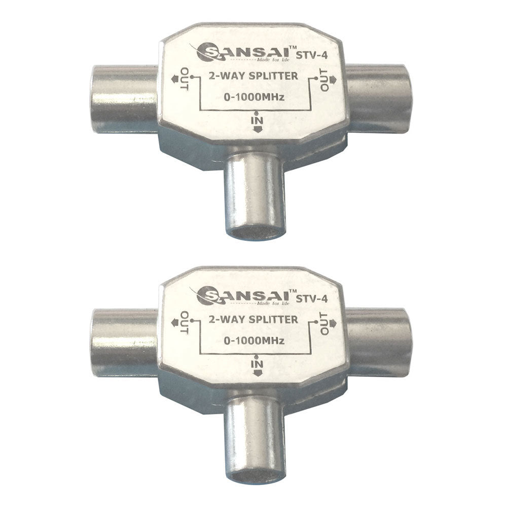 2x PAL/TV/FM Radio 2 Way Antenna Splitter Coax Adapter