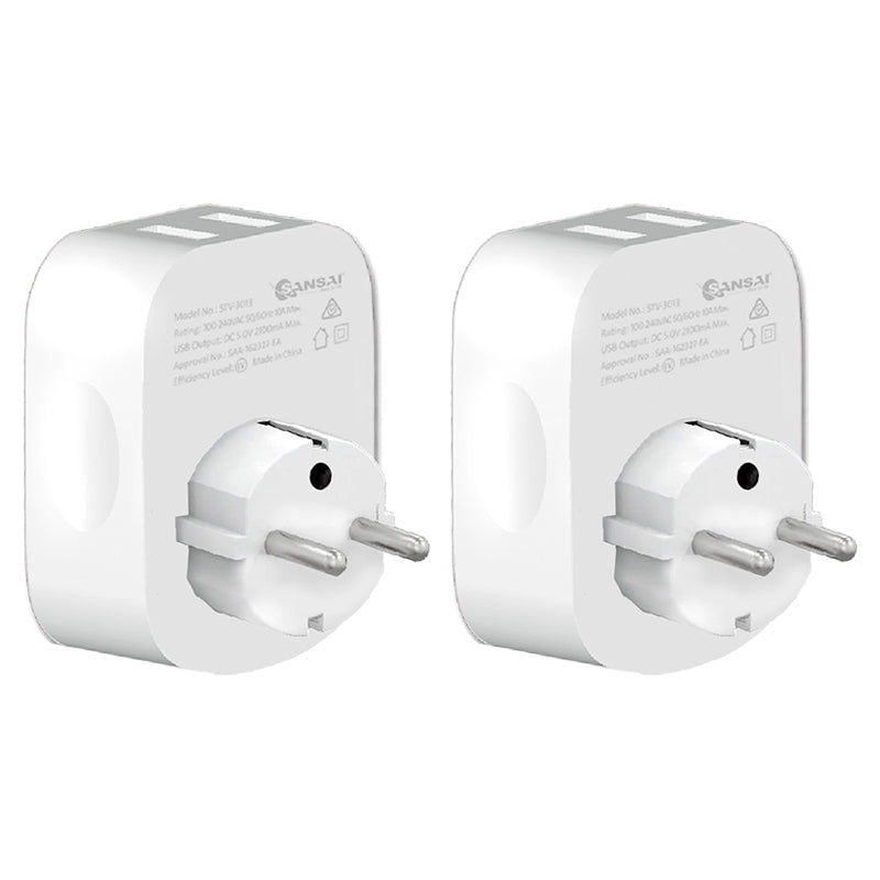 2PK Sansai Travel Adaptor w/ USB-C And USB-A Port - AU/Europe Region