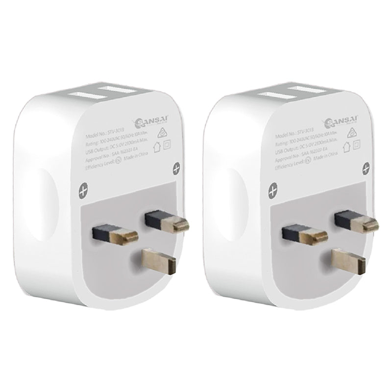 2PK Sansai Travel Adaptor w/ USB-C And USB-A Port - AU/UK Region