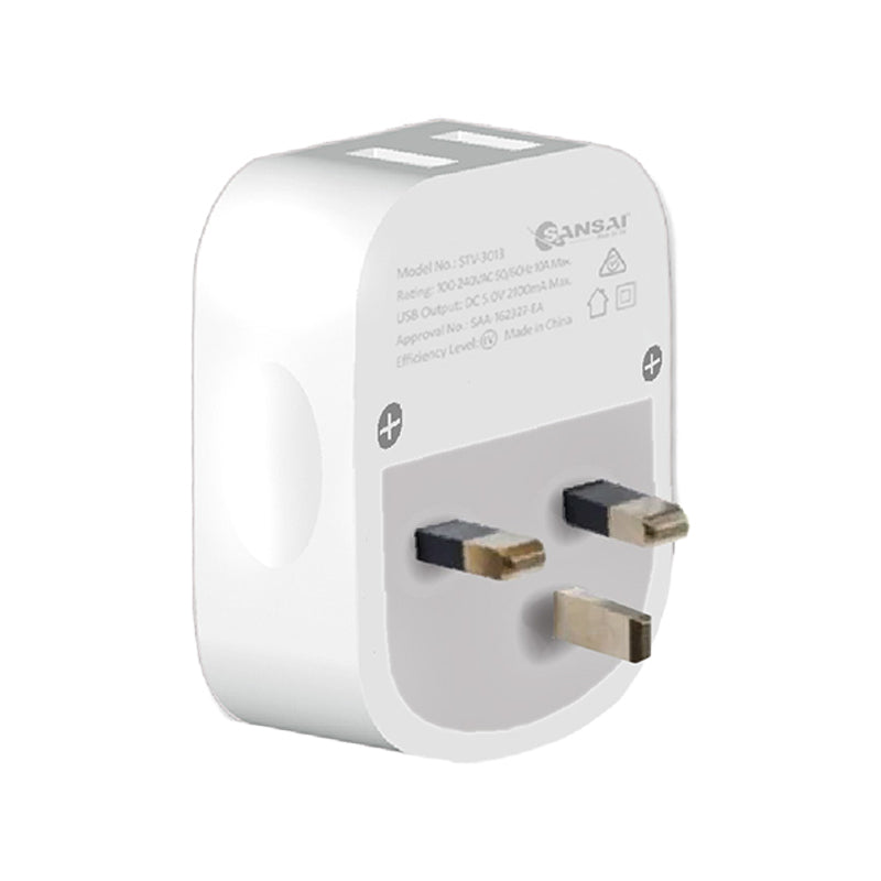 2PK Sansai Travel Adaptor w/ USB-C And USB-A Port - AU/UK Region