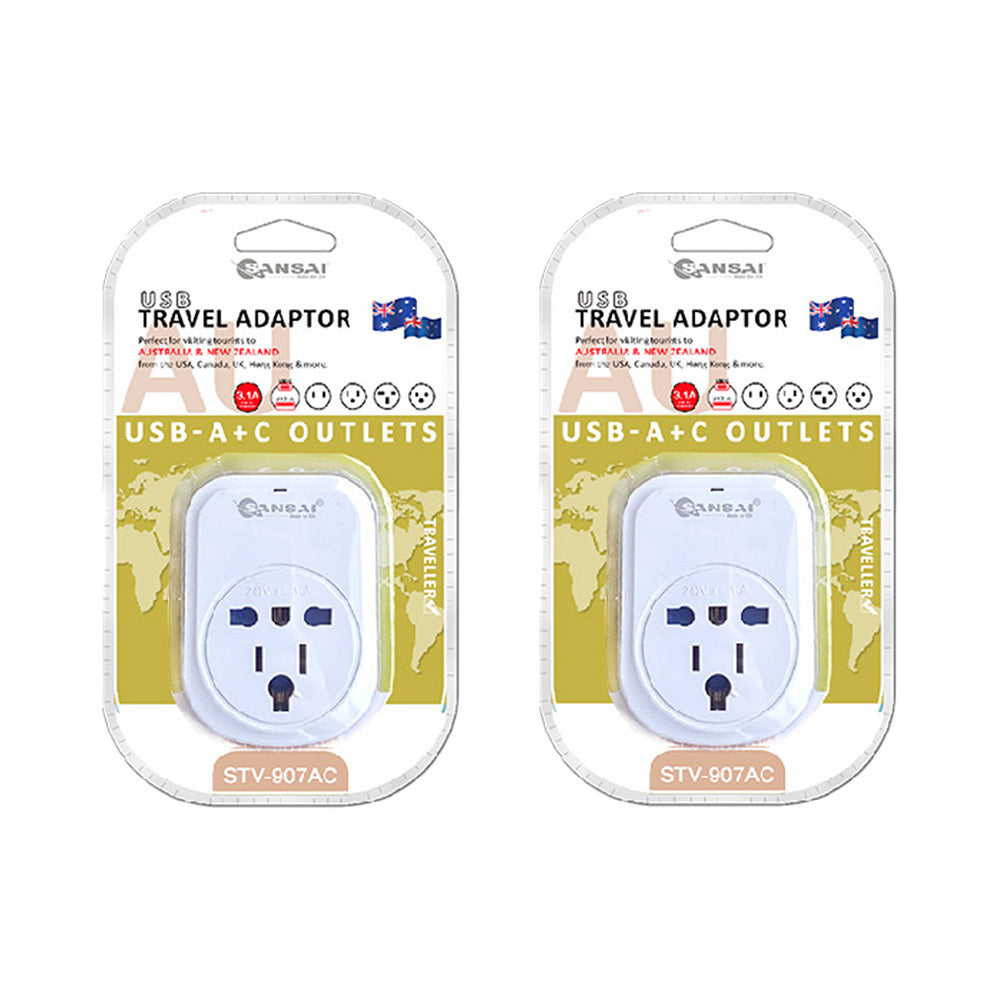 2PK Sansai Worldwide Travel Adaptor USB-C+A UK/USA to AU/NZ Plug
