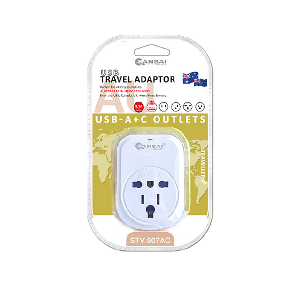 3PK Sansai Worldwide Travel Adaptor USB-C+A UK/USA to AU/NZ Plug