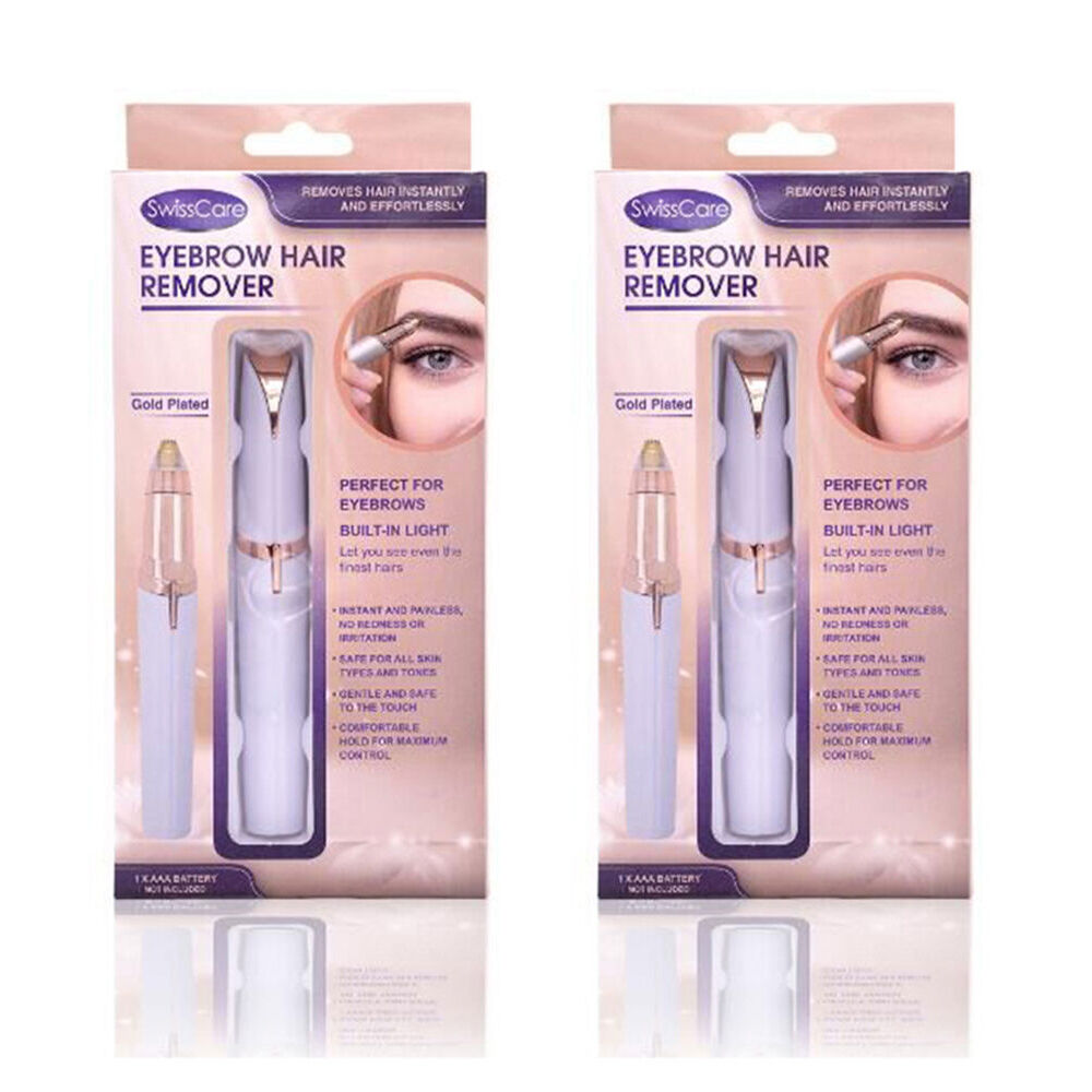 2PK SwissCare Electric Cordless Eyebrow Hair Remover Trimmer Gold Plated