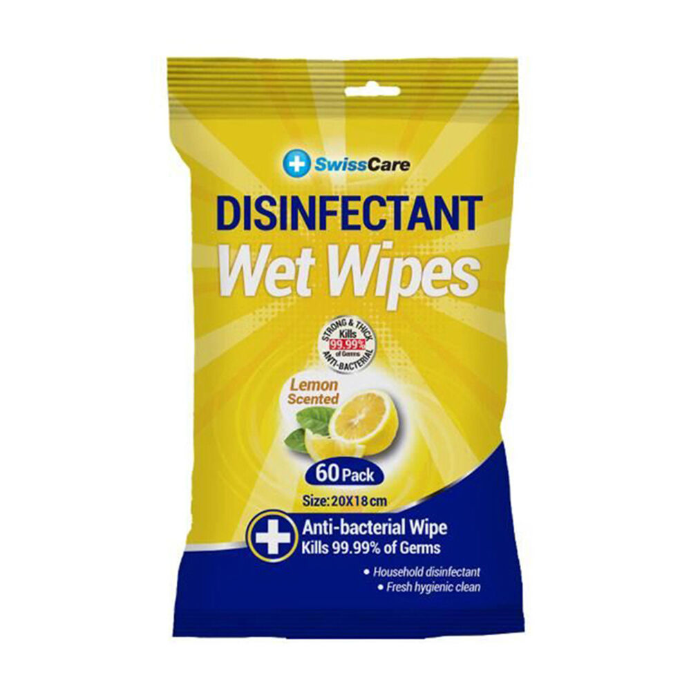 24x 60pc SwissCare Antibacterial Disinfectant Cleaning Wet Wipes Lemon Scented