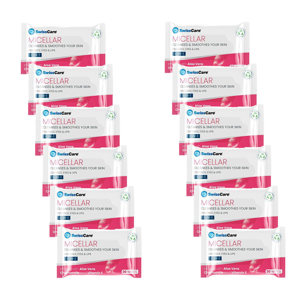 12x 40pc SwissCare 3-in-1 Makeup Remover Soft Micellar Wipes w/ Aloe Vera