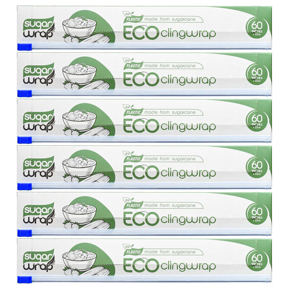 6PK SugarWrap Eco Durable Sugar Cane Cling Wrap 30cm x 60m