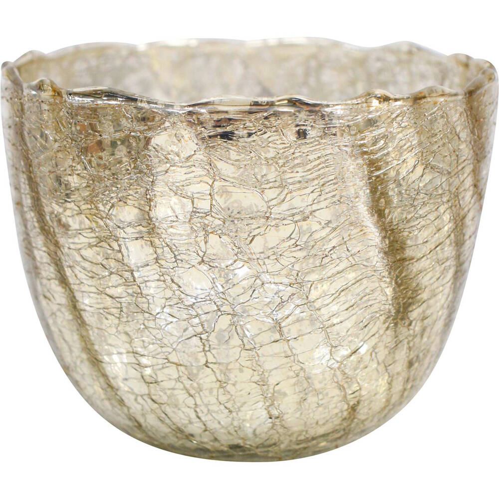 2PK LVD Glass Crackled Nougat Votive Candle Holder Gold Large