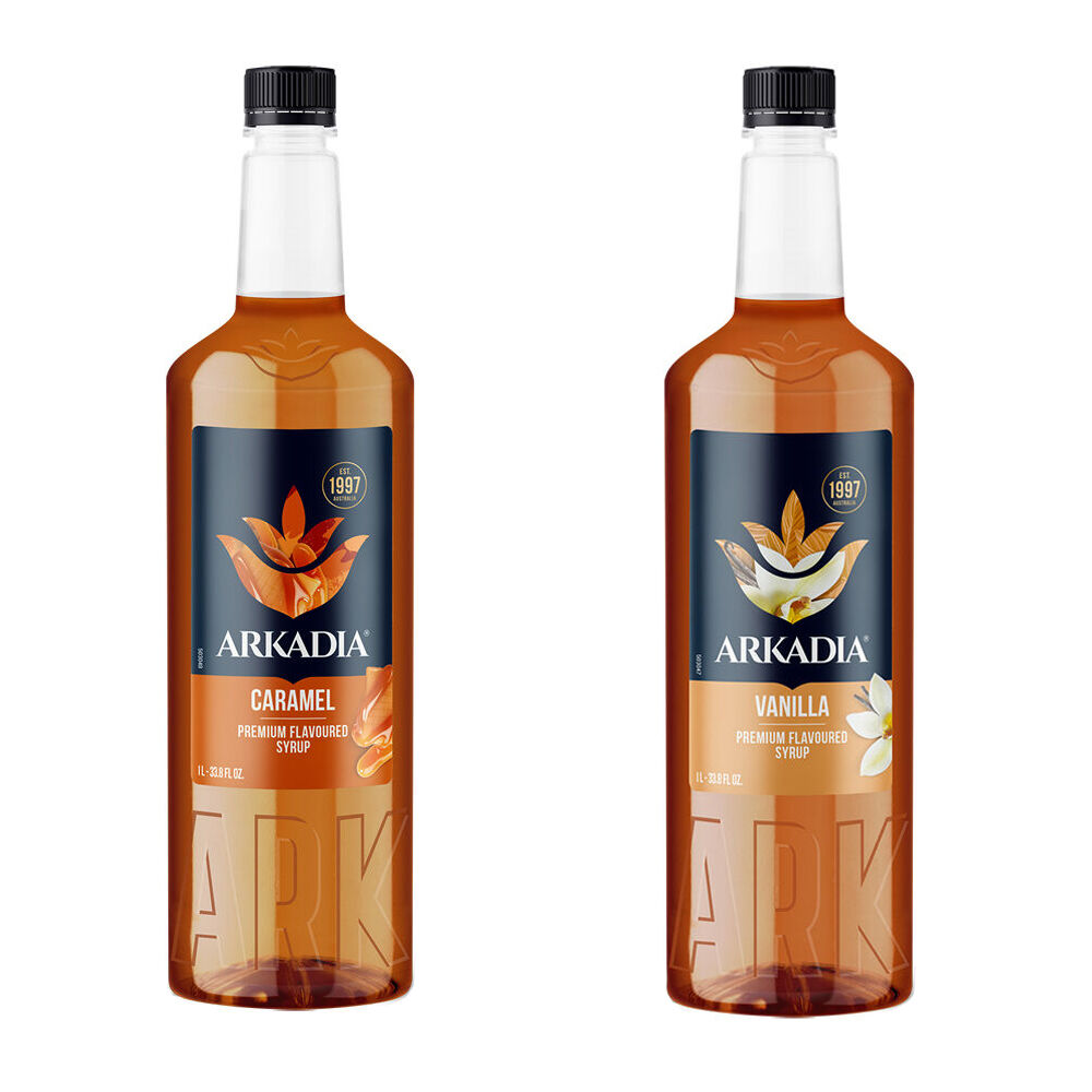 2pc Arkadia Caramel and Vanilla Flavoured Beverage/Drink Syrup 1L Combo Set
