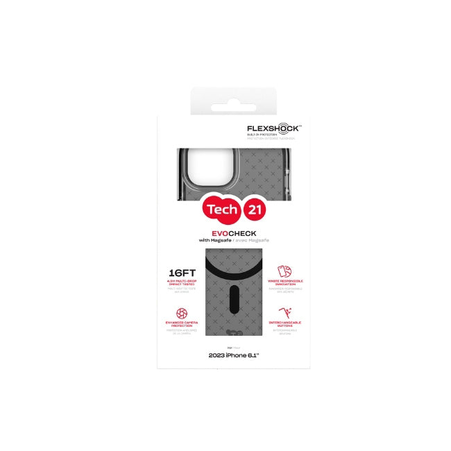 Tech21 EvoClear w/ MagSafe Phone Case For Apple iPhone 15 Pro Max - Smokey/Black