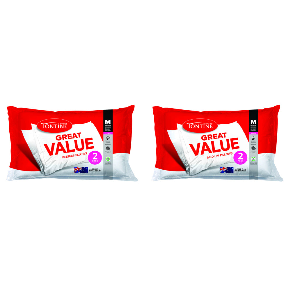 4pc Tontine Great Value Sleeping Cotton Pillows Pack 48x73cm - White