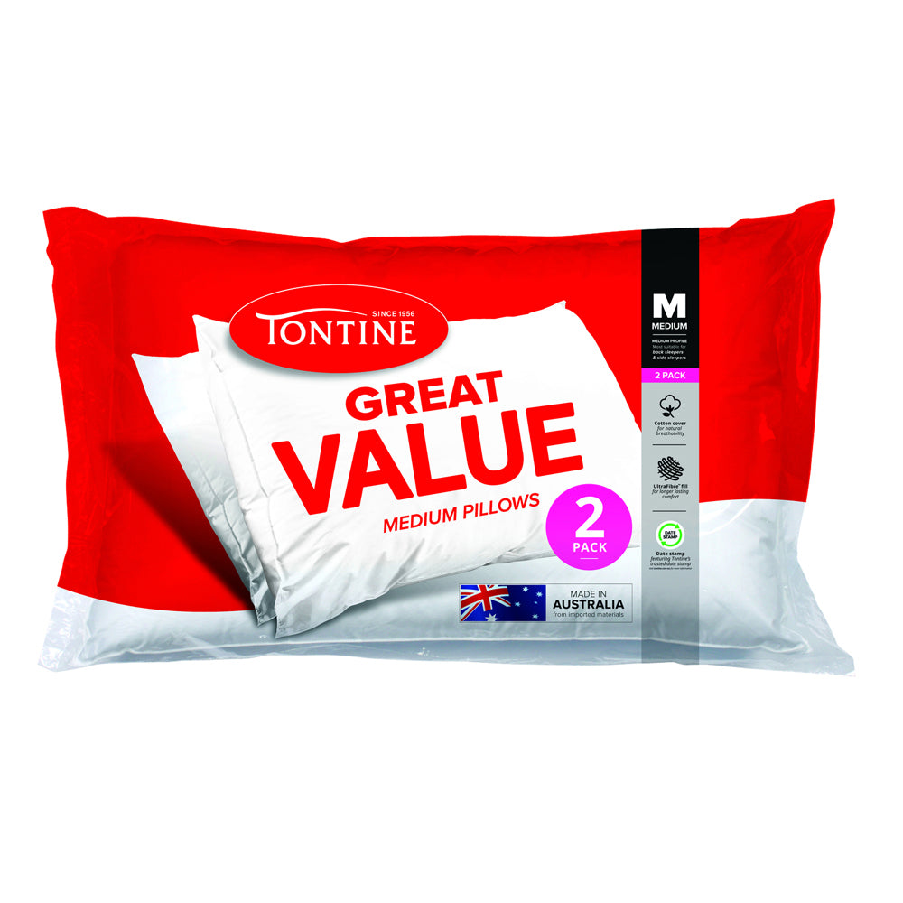 8pc Tontine Great Value Sleeping Cotton Pillows Pack 48x73cm - White