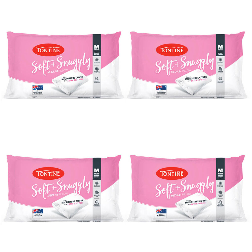 4PK Tontine Soft & Snuggly Sleeping Rectangle Pillow - Medium