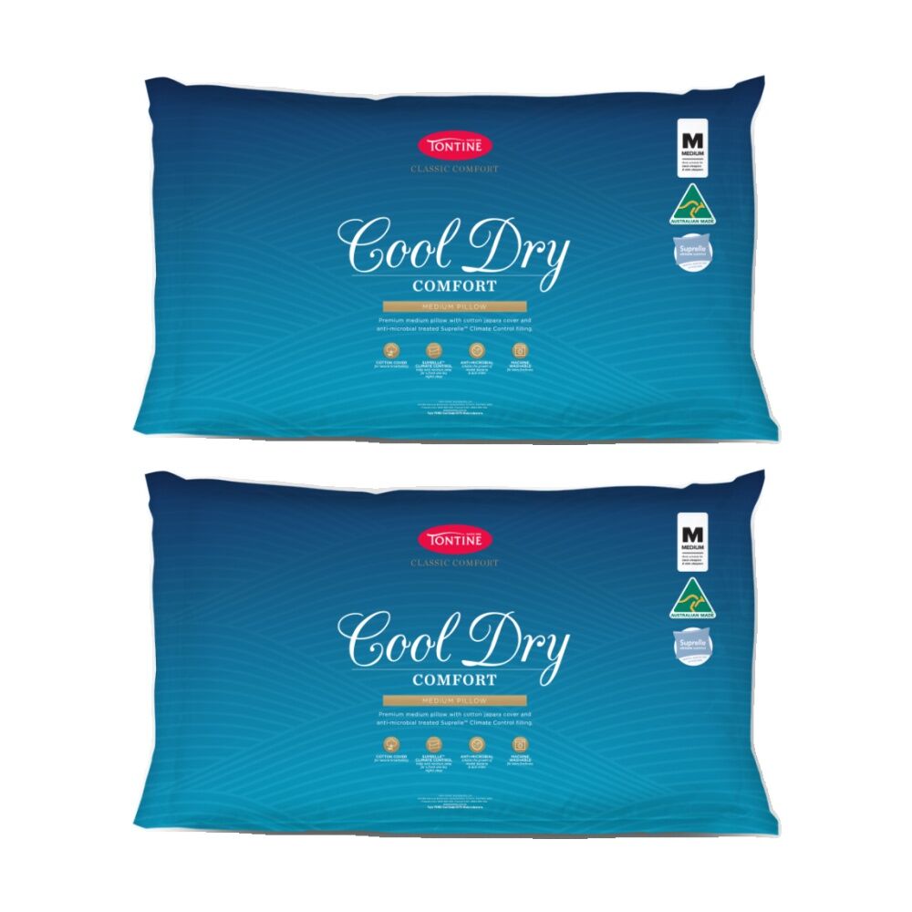 2PK Tontine Classic Comfort Cool Dry Medium Firmness Pillow Standard