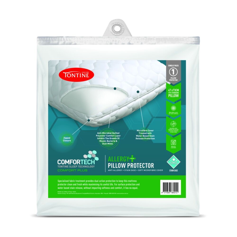 2PK Tontine Comfortech Allergy Plus Stain Ease Pillow Protector Standard