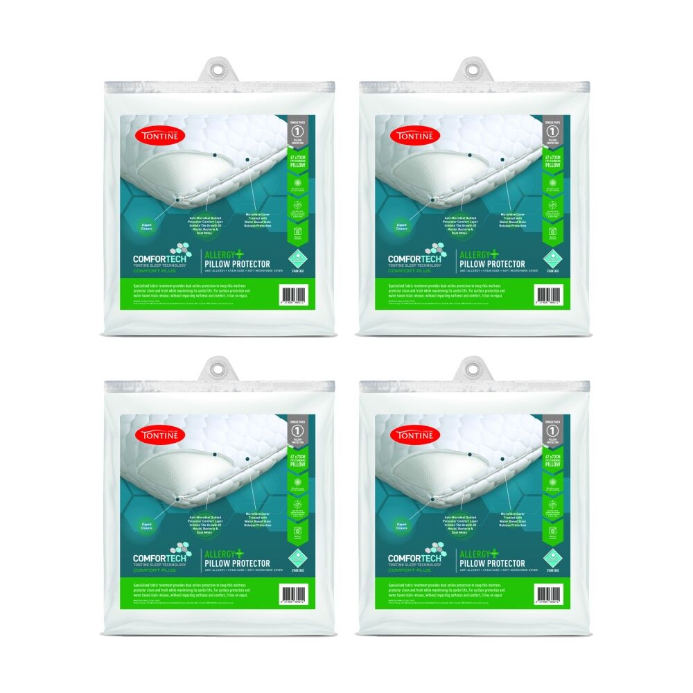 4PK Tontine Comfortech Allergy Plus Stain Ease Pillow Protector Standard