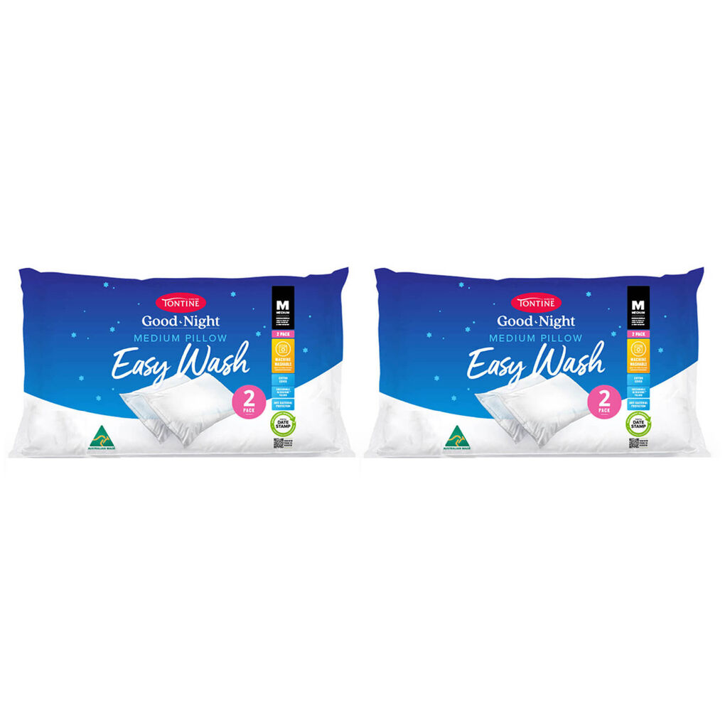 4pc Tontine Good Night Easy Wash Medium Sleeping Pillow - White