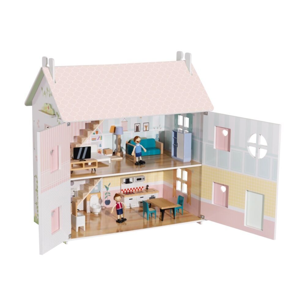 Tooky Toy Wooden Doll House Two-Storey Toyhouse Roleplay Kids/Children 3y+