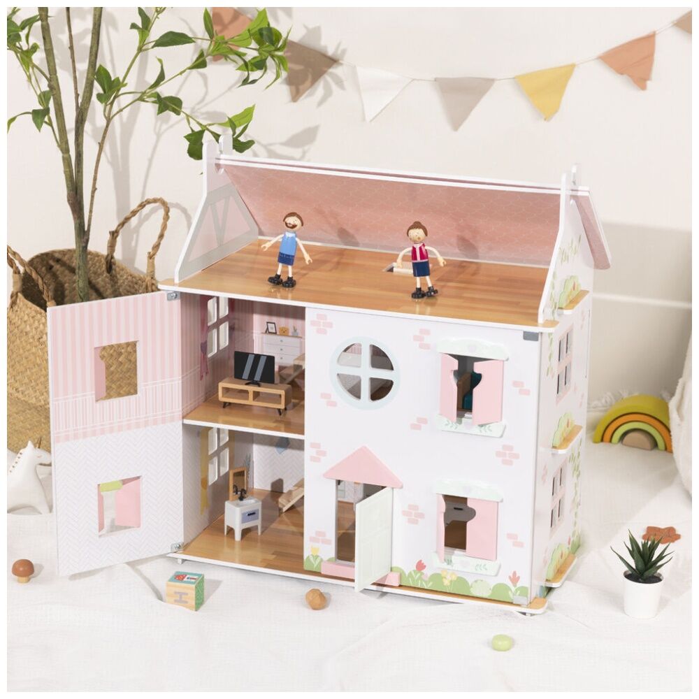Tooky Toy Wooden Doll House Two-Storey Toyhouse Roleplay Kids/Children 3y+