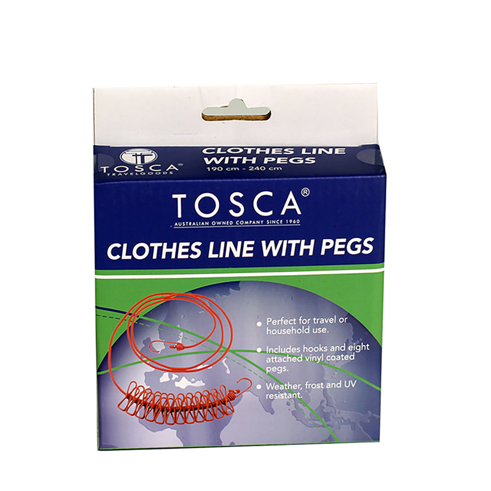 2PK Tosca Travel Portable 2m Elasticated Clothes Line With Pegs