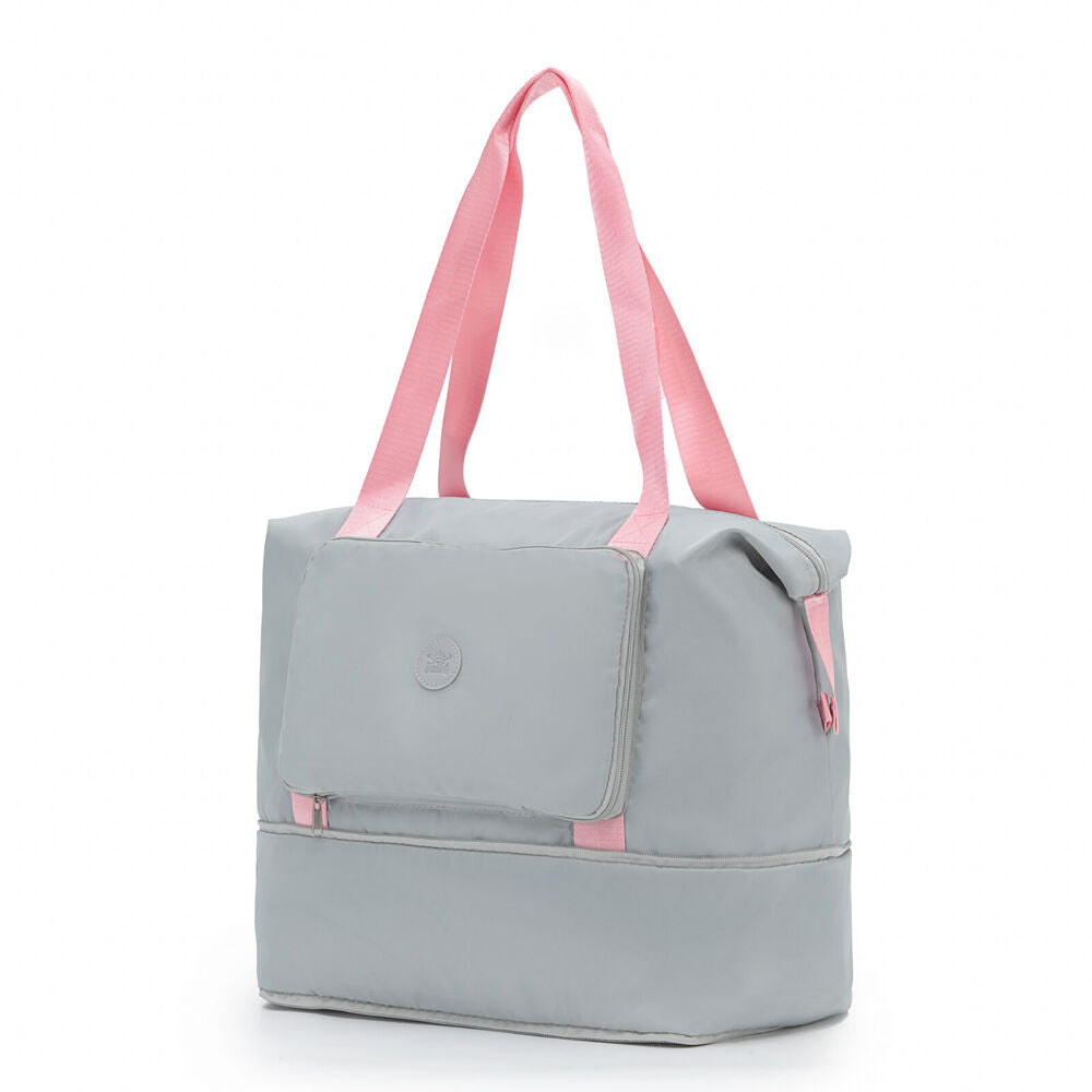 Tosca Foldable & Expandable Holiday/Travel Tote Bag Grey/Pink