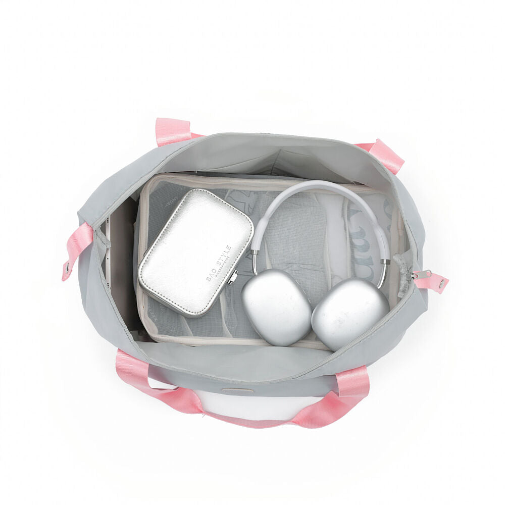 Tosca Foldable & Expandable Holiday/Travel Tote Bag Grey/Pink