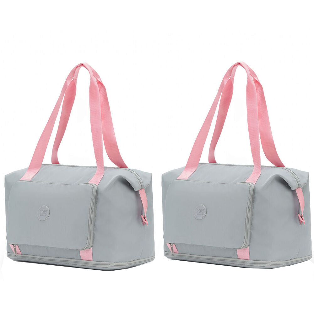 2PK Tosca Foldable & Expandable Holiday/Travel Tote Bag Grey/Pink