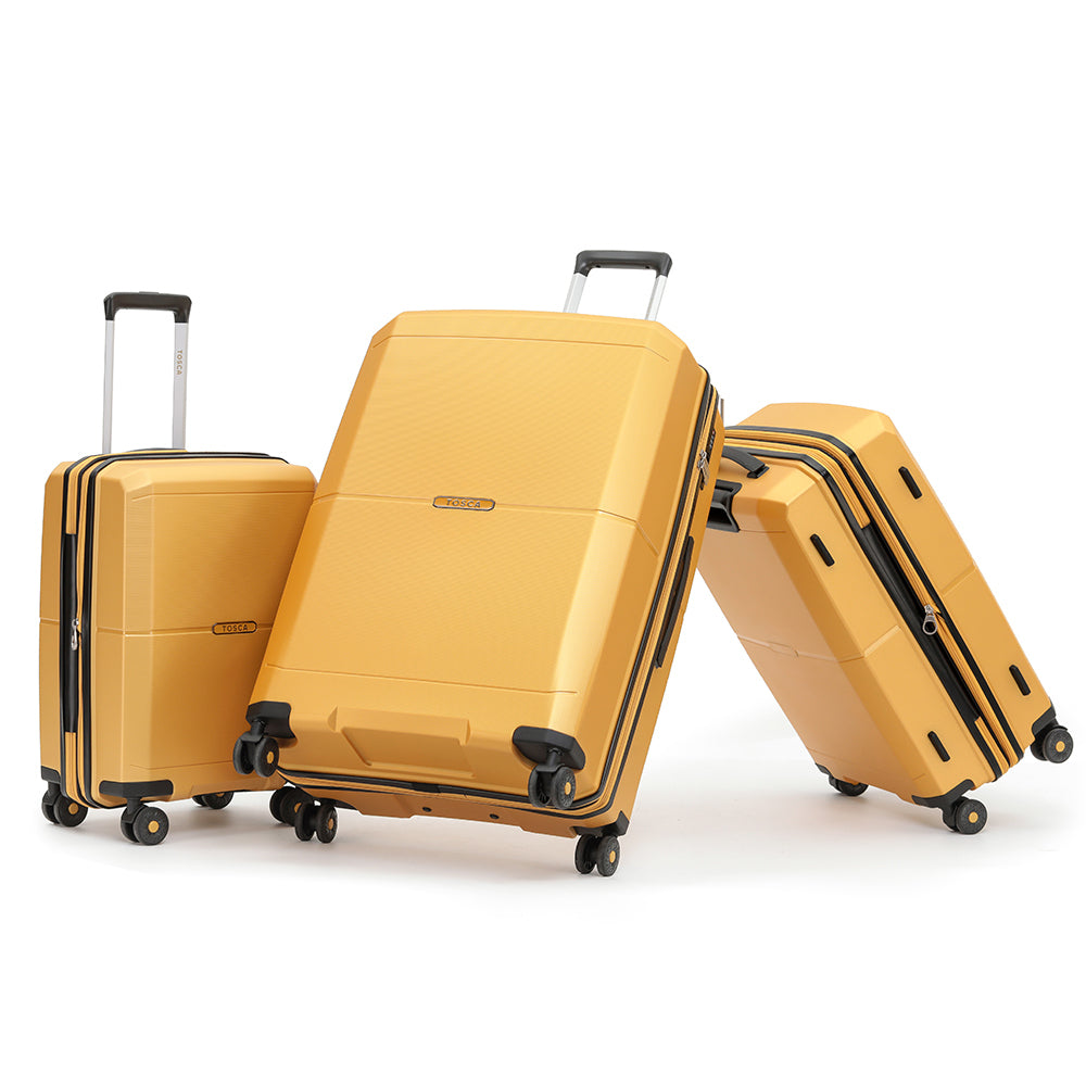 3pc Tosca Globetrotter Wheeled Suitcase Luggage Set - Gold