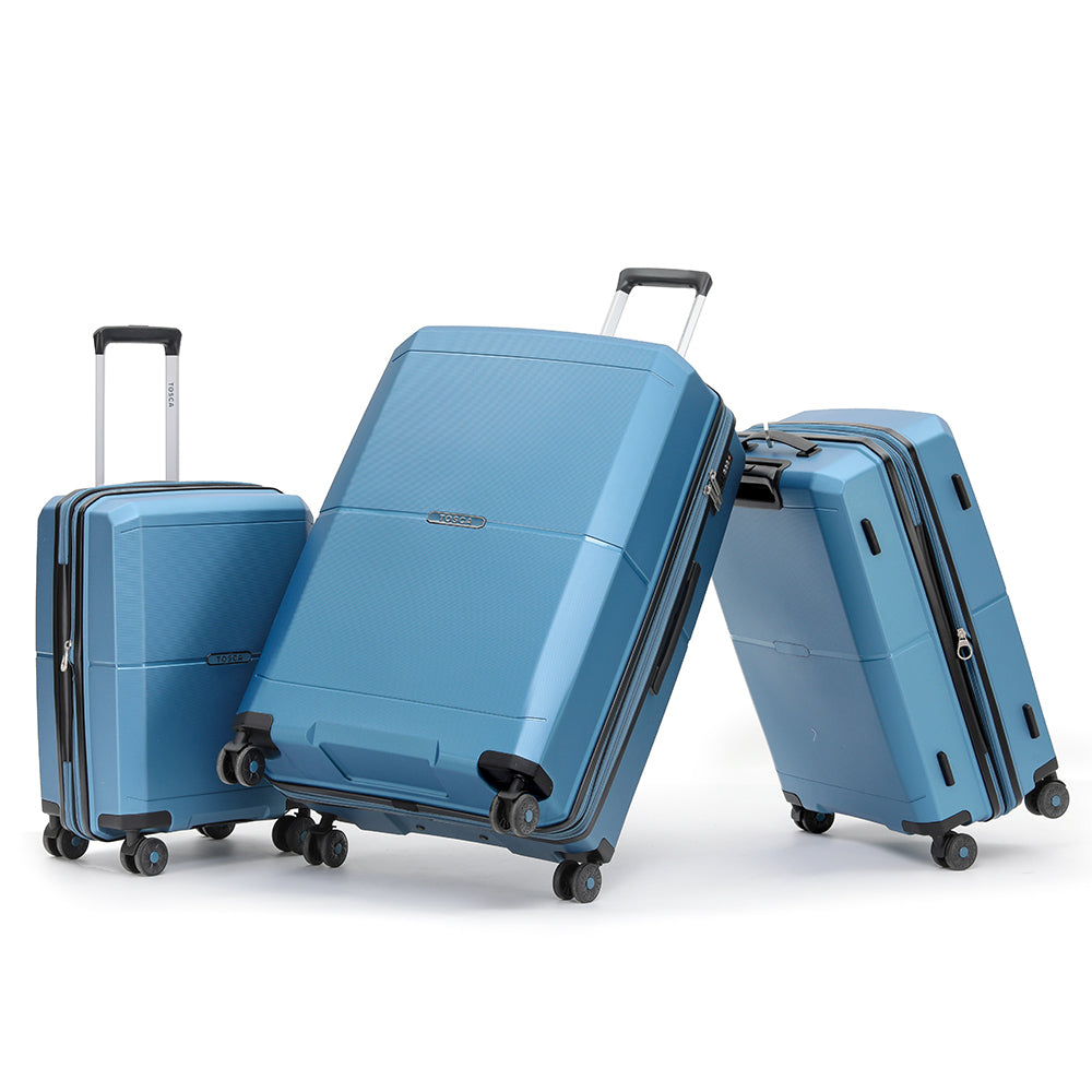 3pc Tosca Globetrotter Wheeled Suitcase Luggage Set - Blue